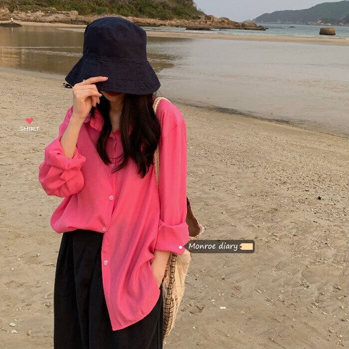 ルーズシャツ スプリングブラウス ジャケット ロング ピンク 春物 モンロー5907811407