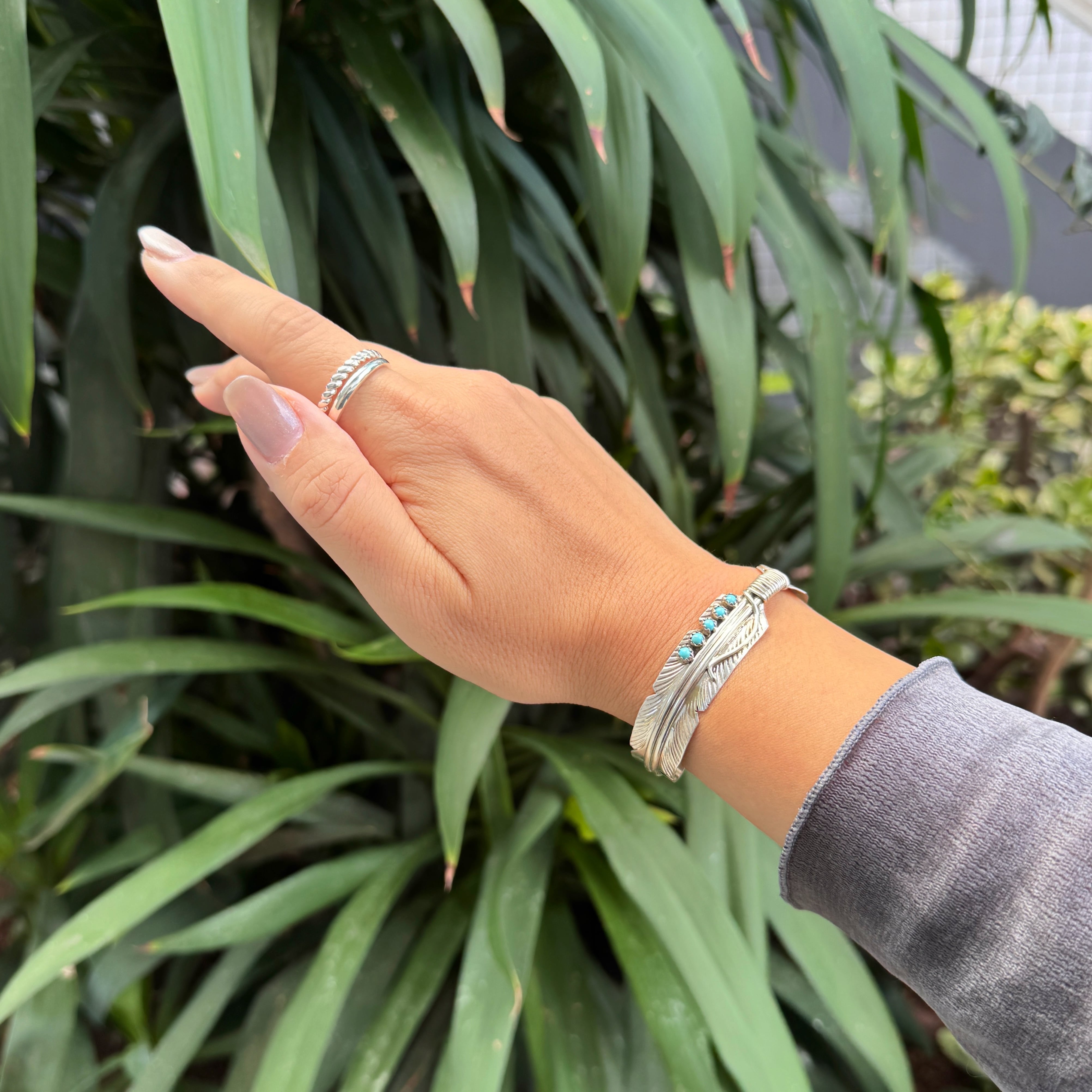Indian Jewerly》 フェザーデザイン ターコイズバングル 羽 鳥