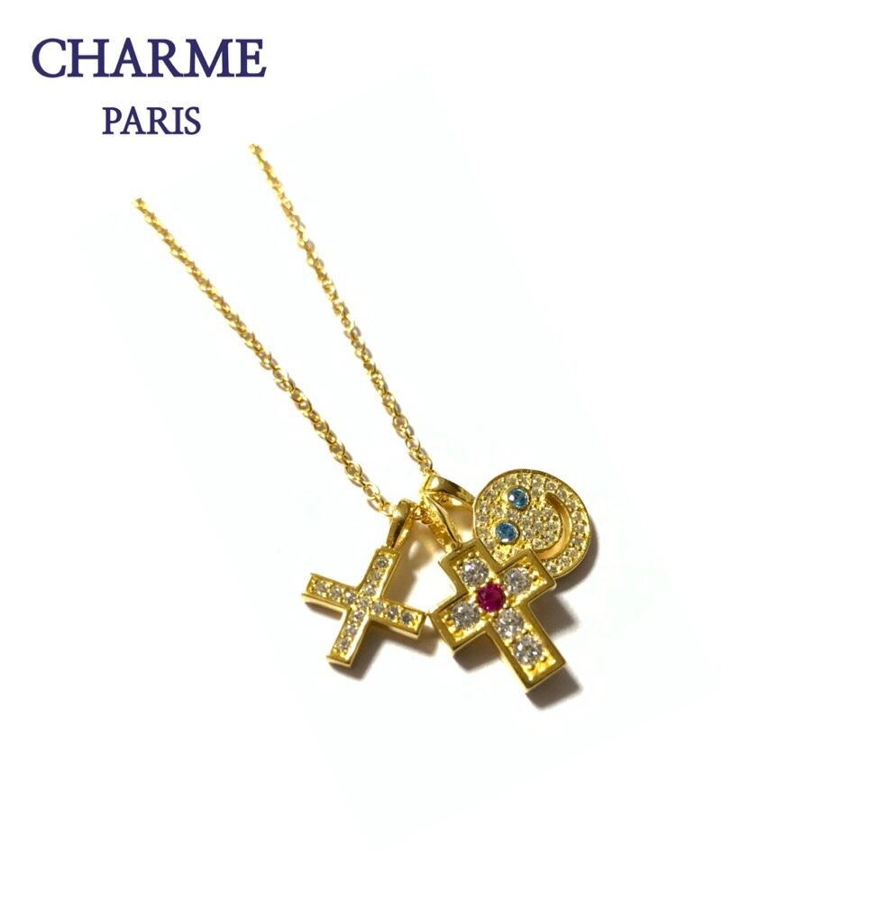 18k plating cz diamond smile necklace