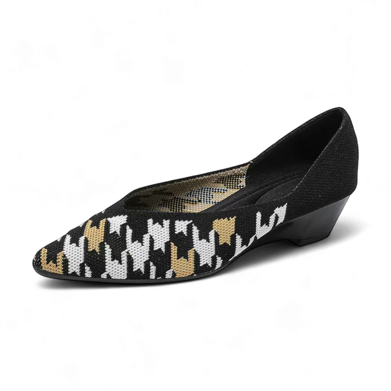 リブニットウェッジパンプス 千鳥柄 Rib knit wedge pumps Houndstooth 254-S-3