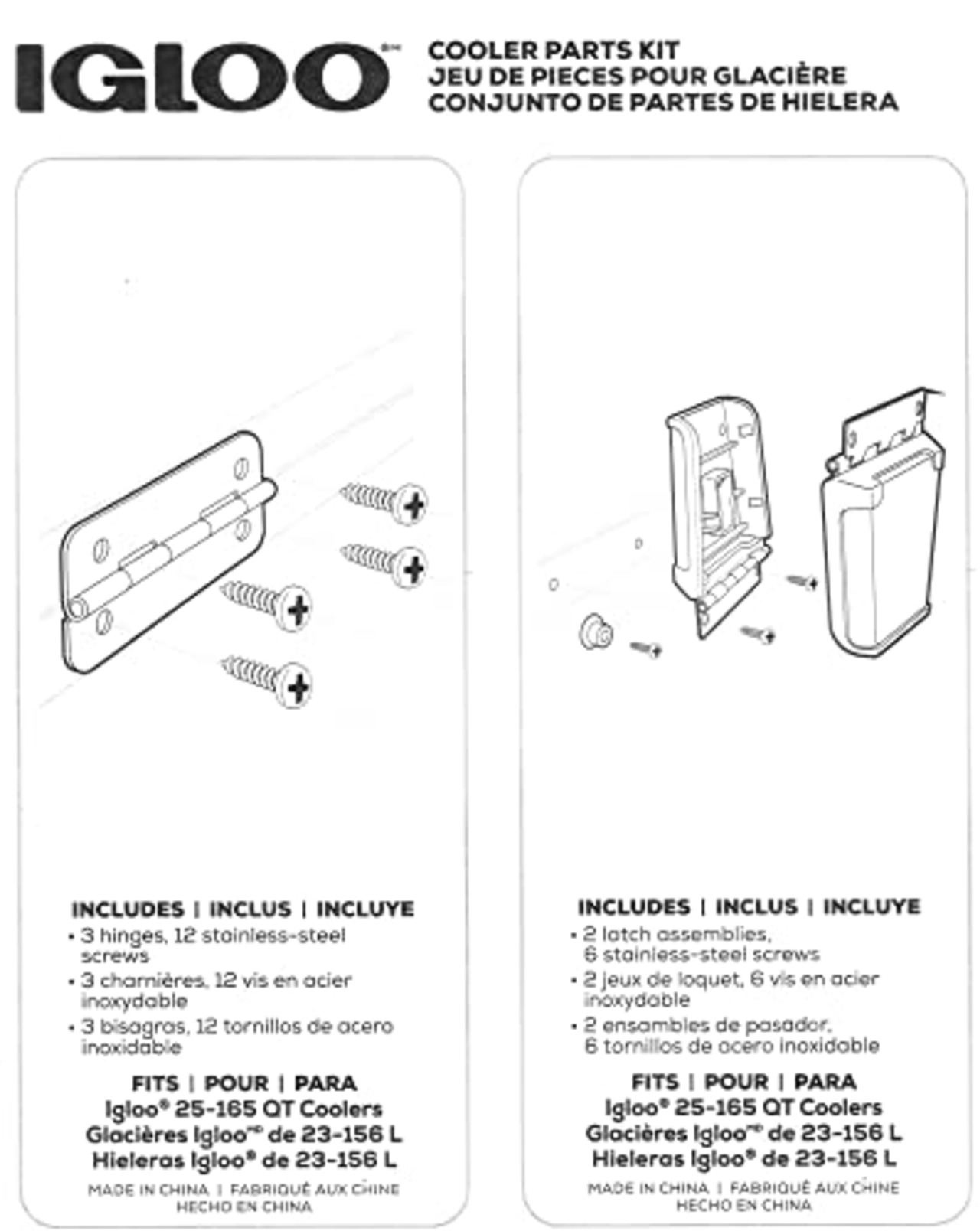 Igloo Cooler 高耐久ステンレススチールパーツキット - ラッチ2個、ヒンジ3個、ラッチポスト&ネジ - マリングレード、耐腐食性パーツ