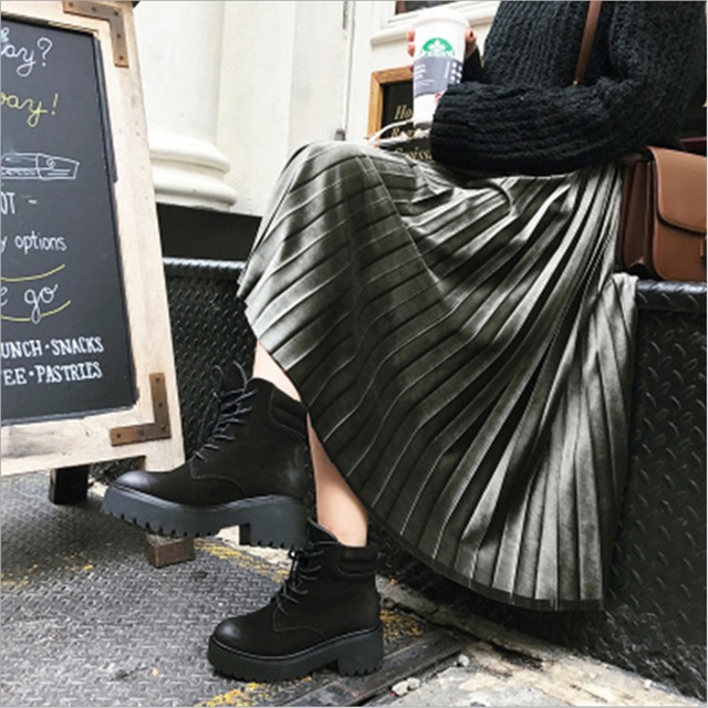 プリーツスカート レディース カーキ フリーサイズ 韓国ファッション スカート マキシ丈 ロング丈 オルチャンファッション Ftnstyle