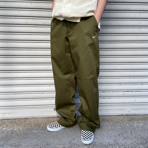 NIKE LIFE コットンチノパンツ オリーブ W32 ワイドシルエット