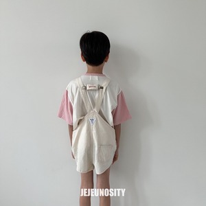 【jejeunosity】サマーバージョン！コットンベリーショートオーバーオール サロペット クリーム 90〜120cm 240703