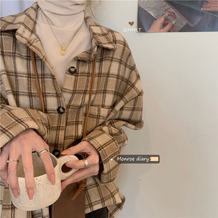 格子柄シャツ オータムウィンタートップス スタイルジャケット ロング 秋物 冬物 モンロー75113943609