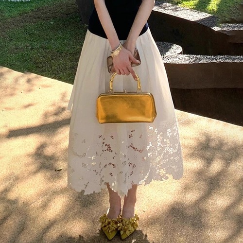 カットワークレースギャザースカート ・70715