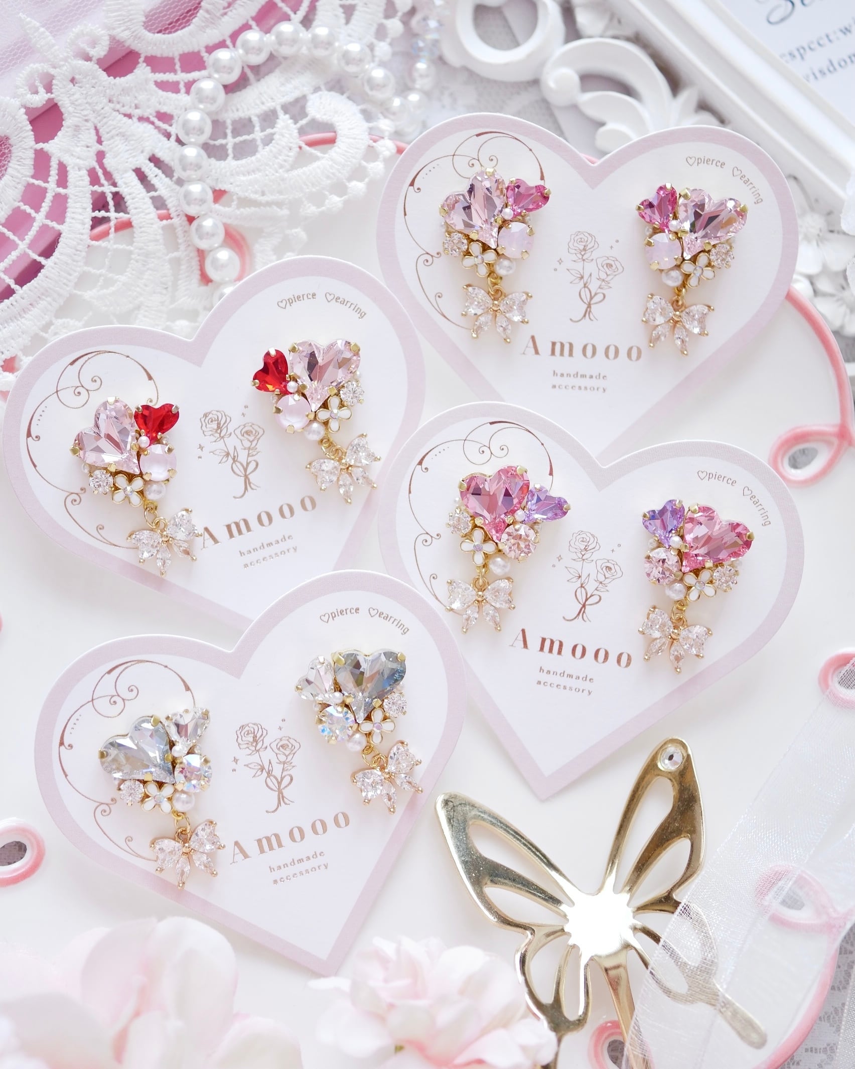 331 Wスウィートハートラブビジューピアス/イヤリング