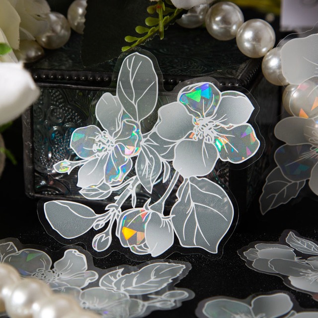 透明な花々のシェルライトPETシールセット　5種5枚入り　花开烂漫シリーズ【美好的一天(have a good day)】[HG-8s]