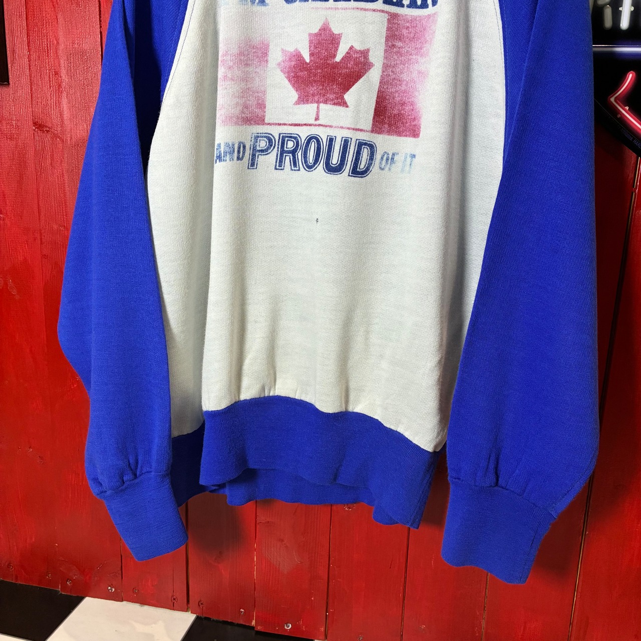 《90s Vintage》CANADIAN ラグランスウェット フェードプリント / ブルー × ホワイト