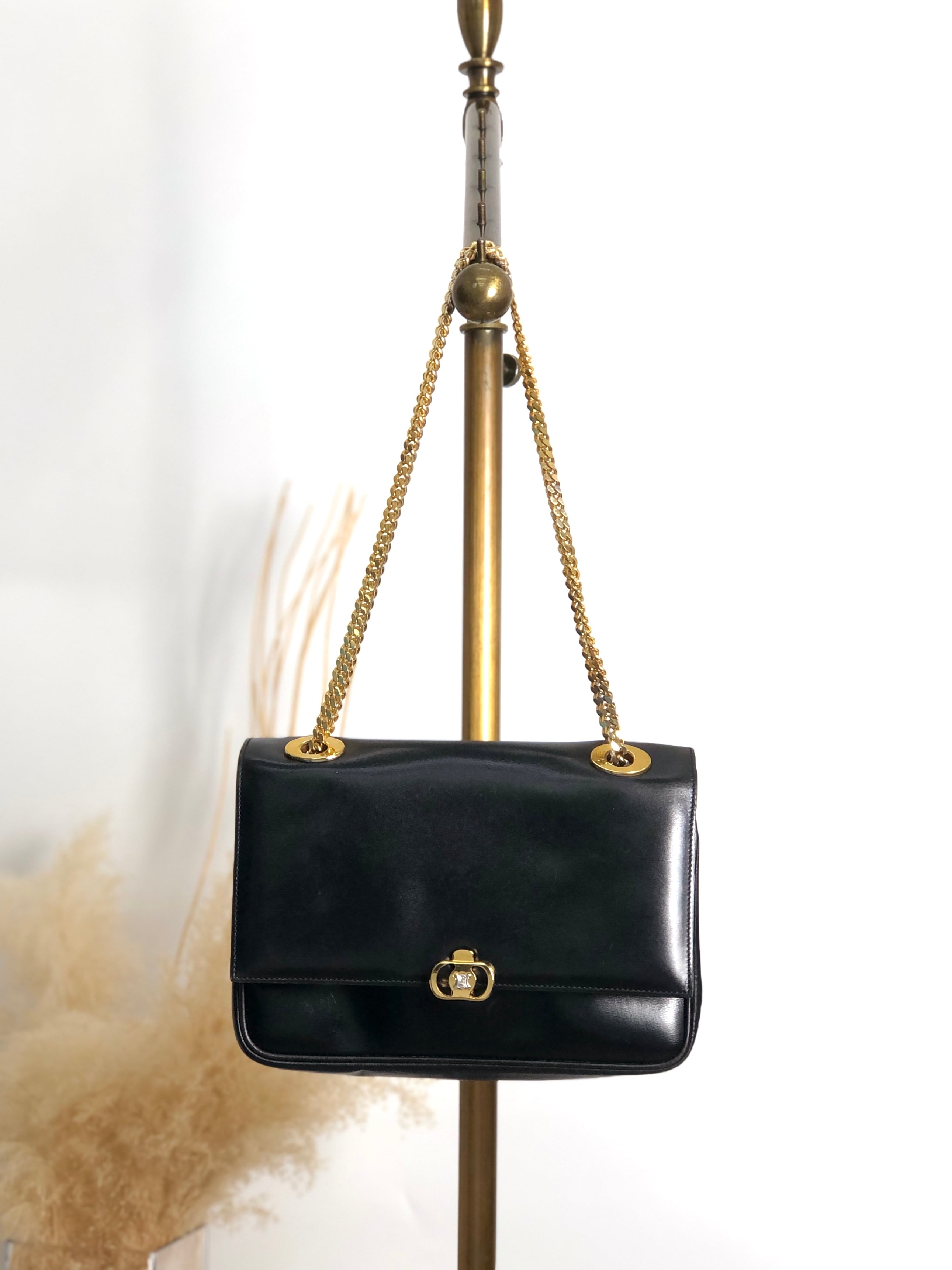 CELINE セリーヌ ショルダーバッグ ブラック ブラゾン レザー チェーン vintage ヴィンテージ オールド gpayic