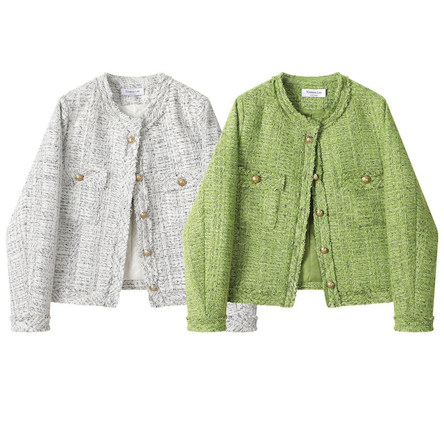 Collarless tweed jacket　B4139