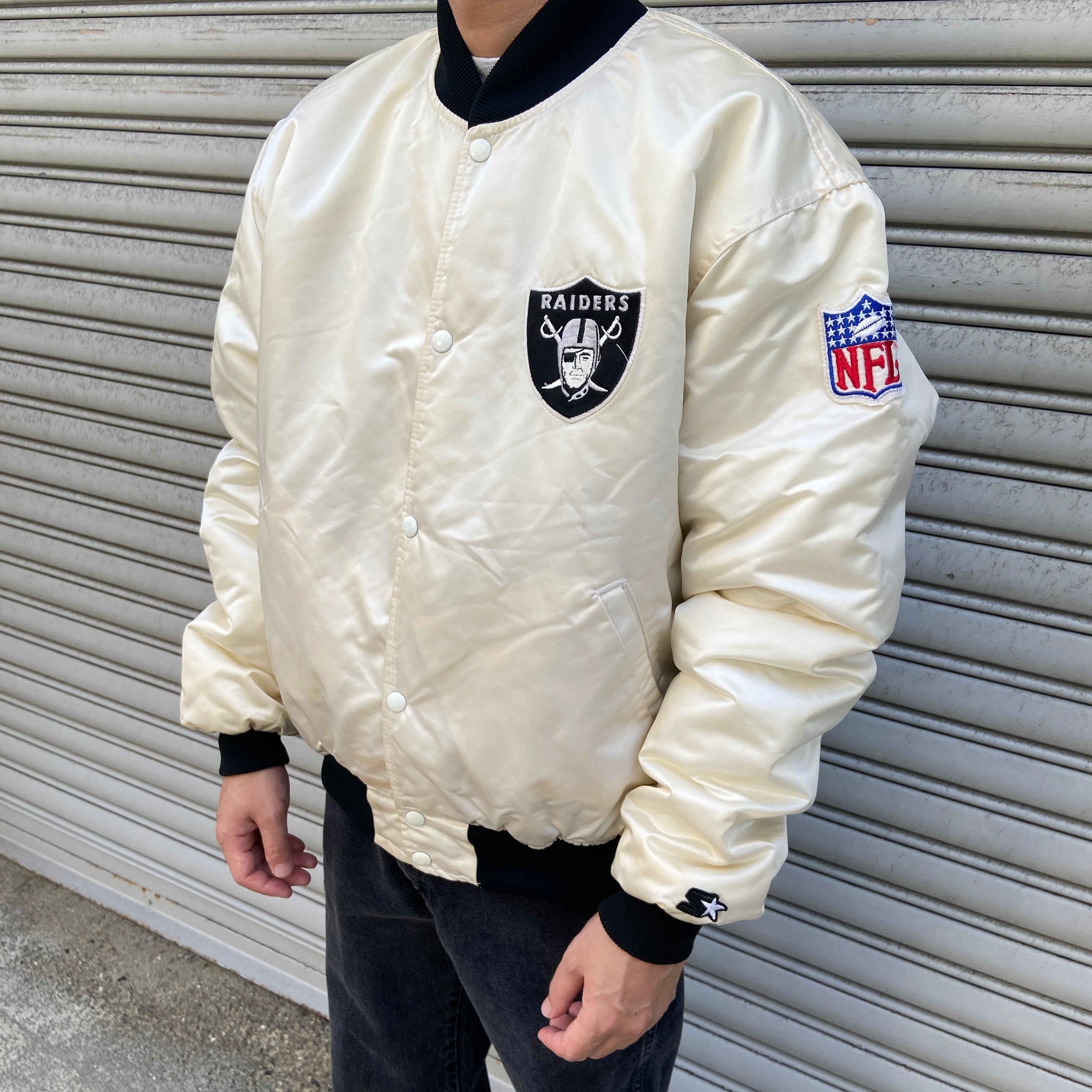 90s NFL レイダース チームワッペンスタジャン USA製 ナイロン XL