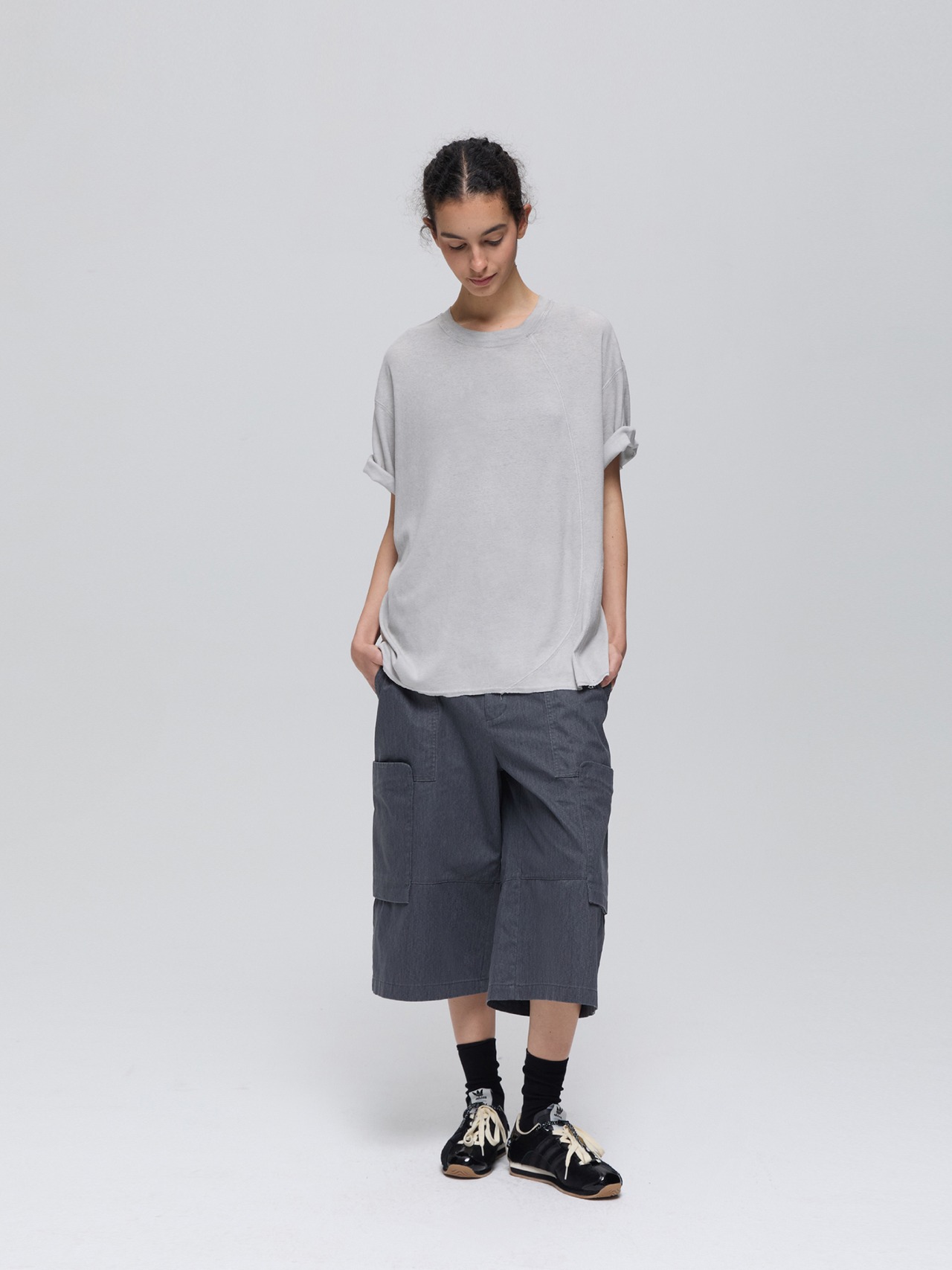 DECESOLO 25SS ヘンプカーブパッチワークTシャツ