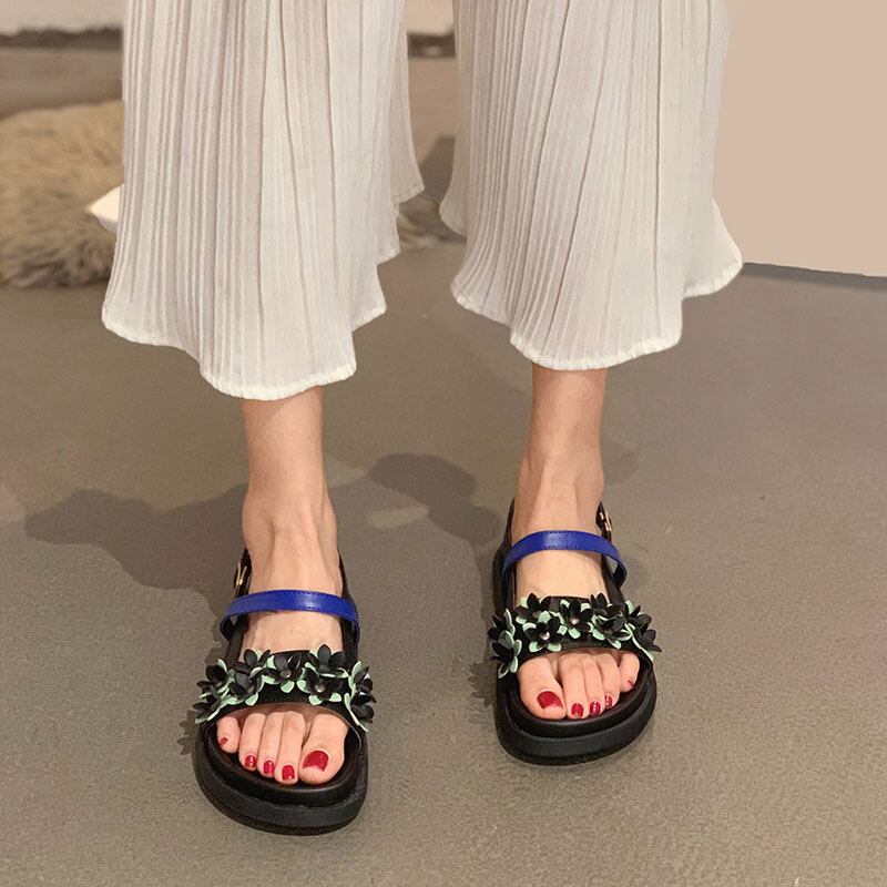 サンダルサマーレッドバックル 靴 シューズ 夏物 ビーチ フラワーデザイン フェイクシューズ28623952416