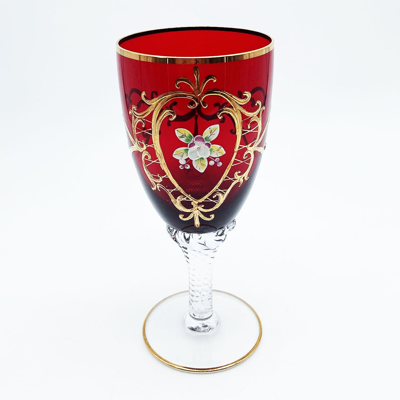 ムラーノガラス ペア ワイングラス 青＆赤 イタリア 重た ヴェネチア  