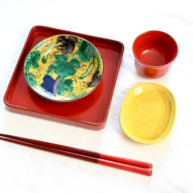 44428】 珉平焼 楕円豆皿 レモンイエロー（1枚） 明治 / Minpei Yaki