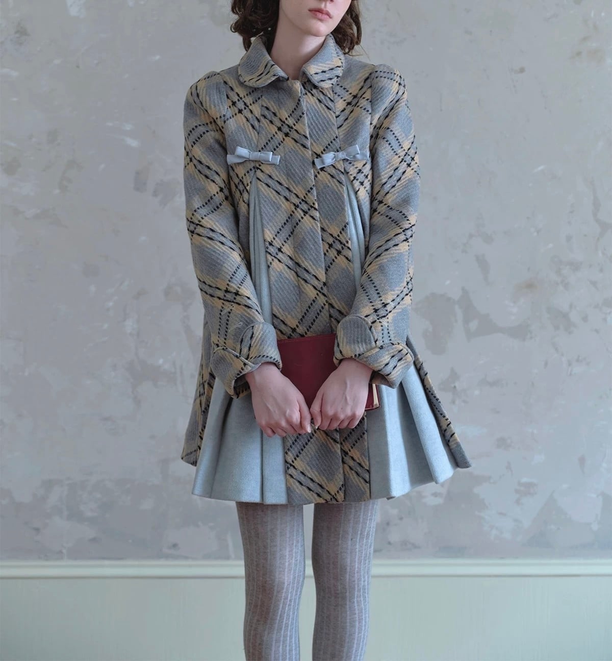 水色 チェック グレー ジャケット コート ワンピース | LOVEYsmileSHOP