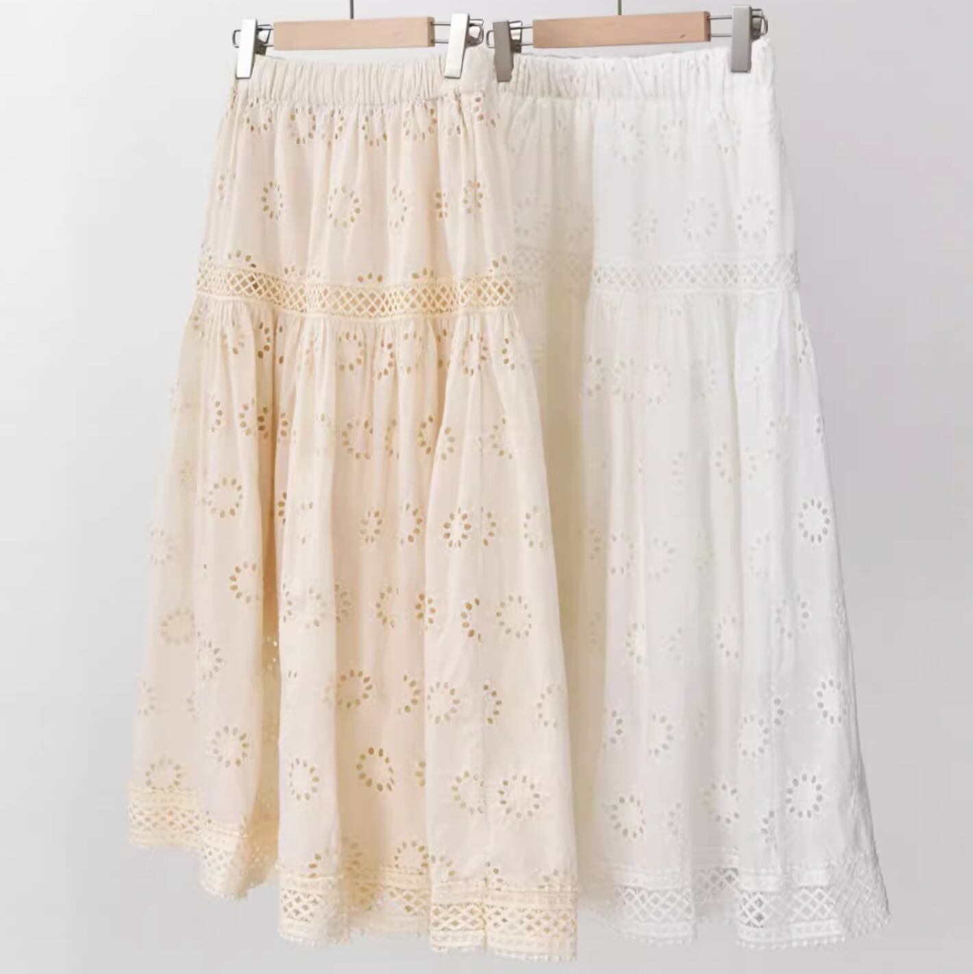 Cotton elastic waist hollow skirt