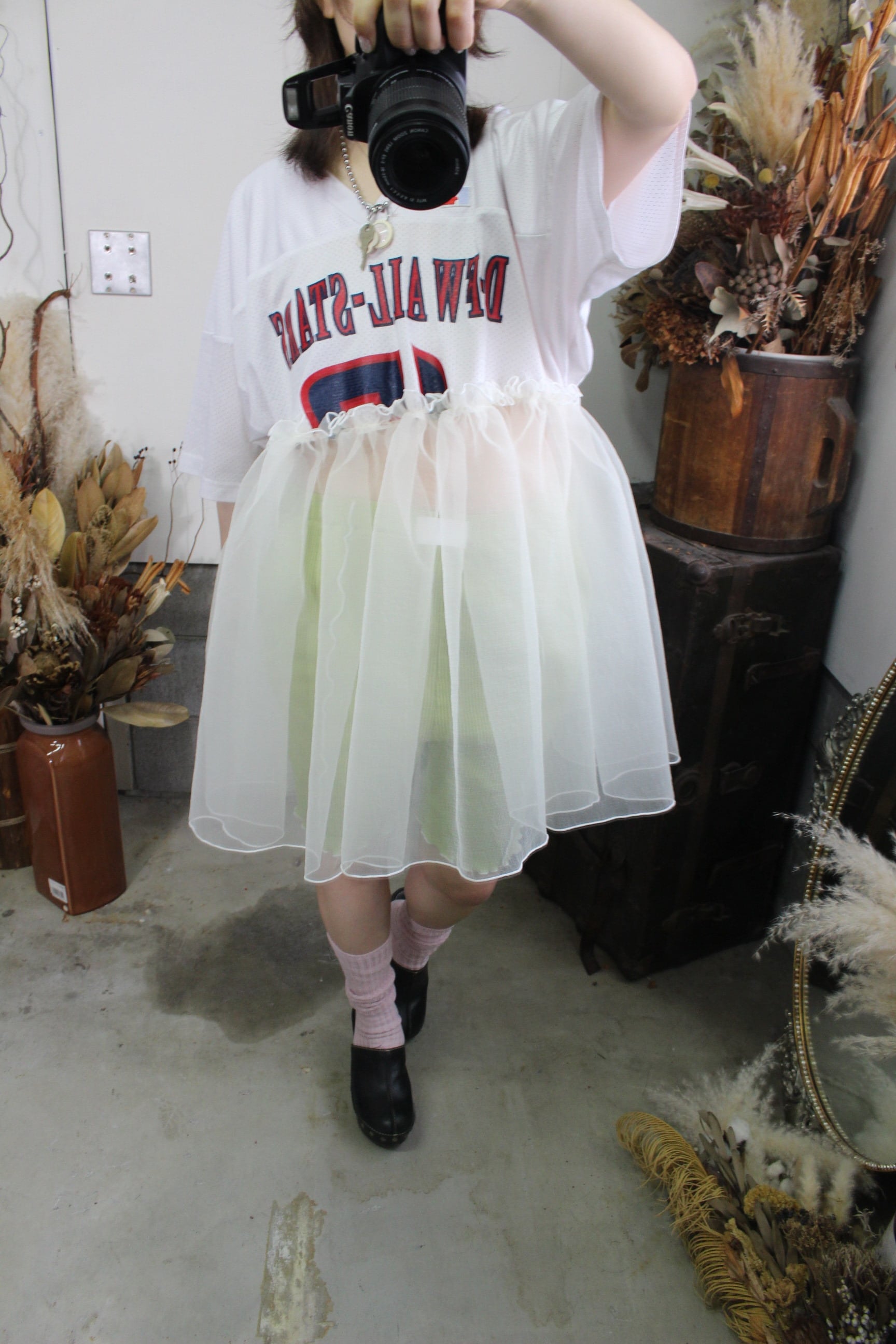 chami リメイク　ゲームシャツ　ワンピース chami リメイク ゲームシャツ ワンピース Game shirt x organdie