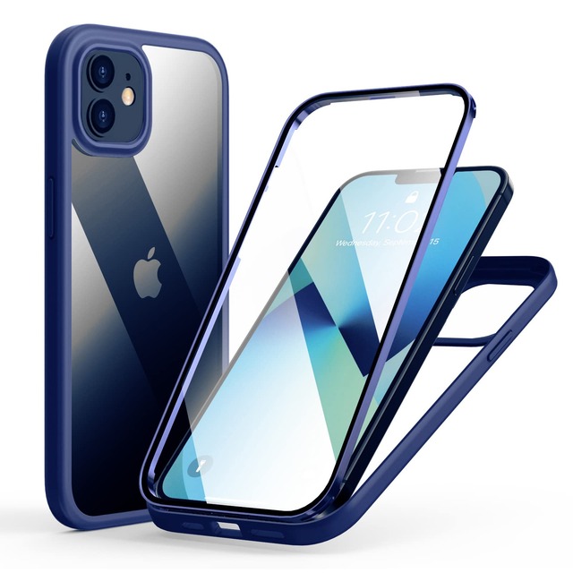 MQman iPhone12 iPhone12Pro ケース 前面ガラス+背面ガラス 360°全面保護 100％画面タッチ感度 耐衝撃 強化ガラス フロント+バックプレート 軽量 ワイヤレス充電対応 前後 両面 カバー (iphone12/12pro用, ブルー)