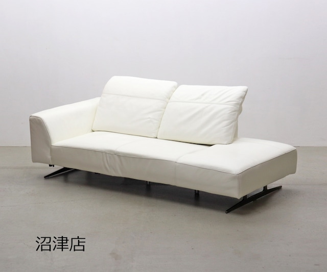 【沼津店】IDC大塚家具 本革 カウチソファ L/S59 3Pソファ シェーズロング モダン ホワイト 白 3シーター RJT13083