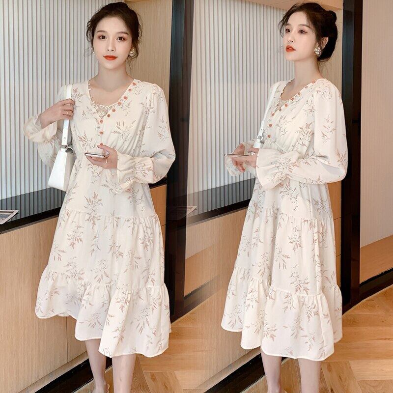 【新作】【送料無料】 8190＃マタニティ服春秋ファッション長袖Vネックフローラルドレス妊婦妊娠服 ロング スプリング 春物 オータム 秋物 花柄 AL expec323394751385