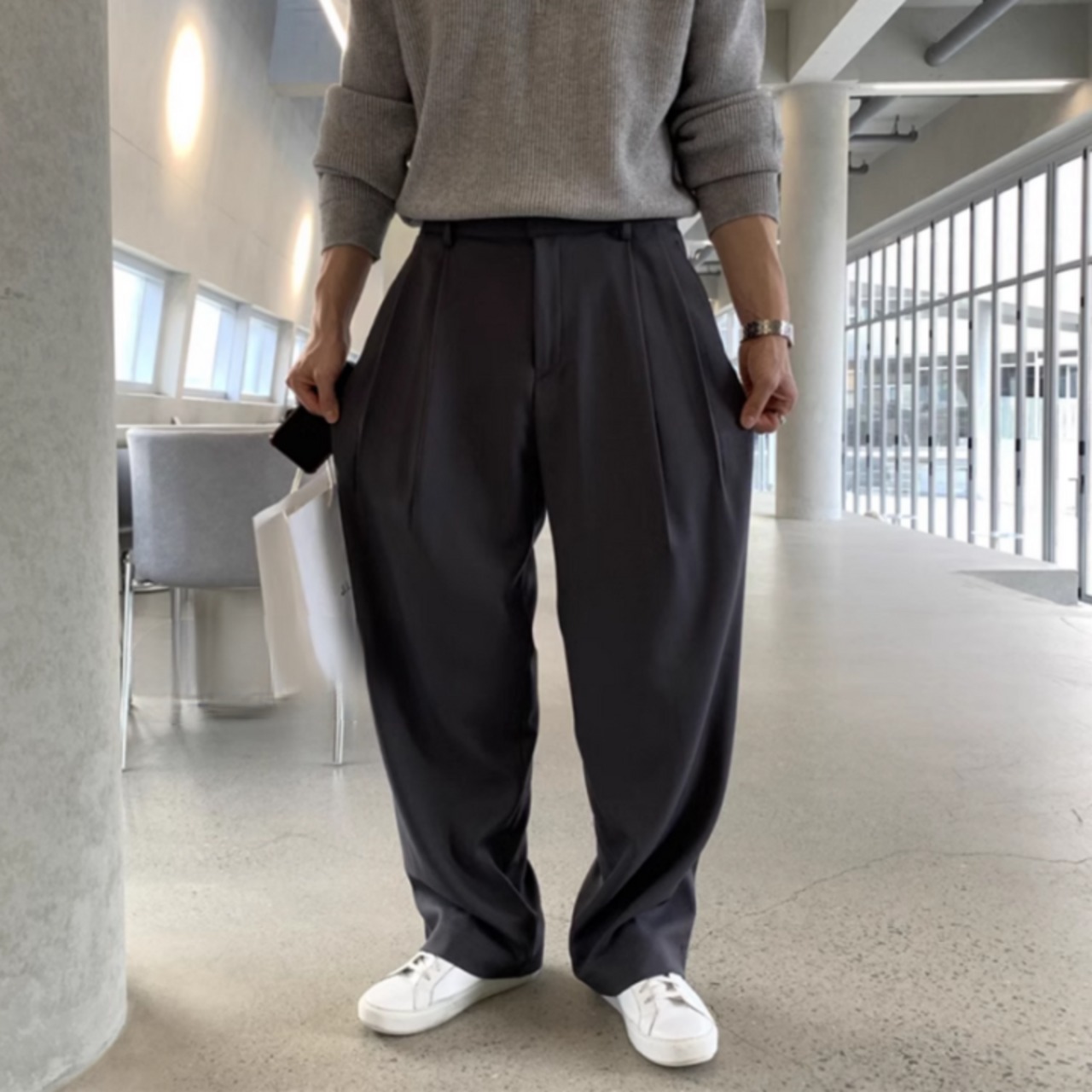 ダブルプリーツドレープワイドカジュアルパンツ　0751