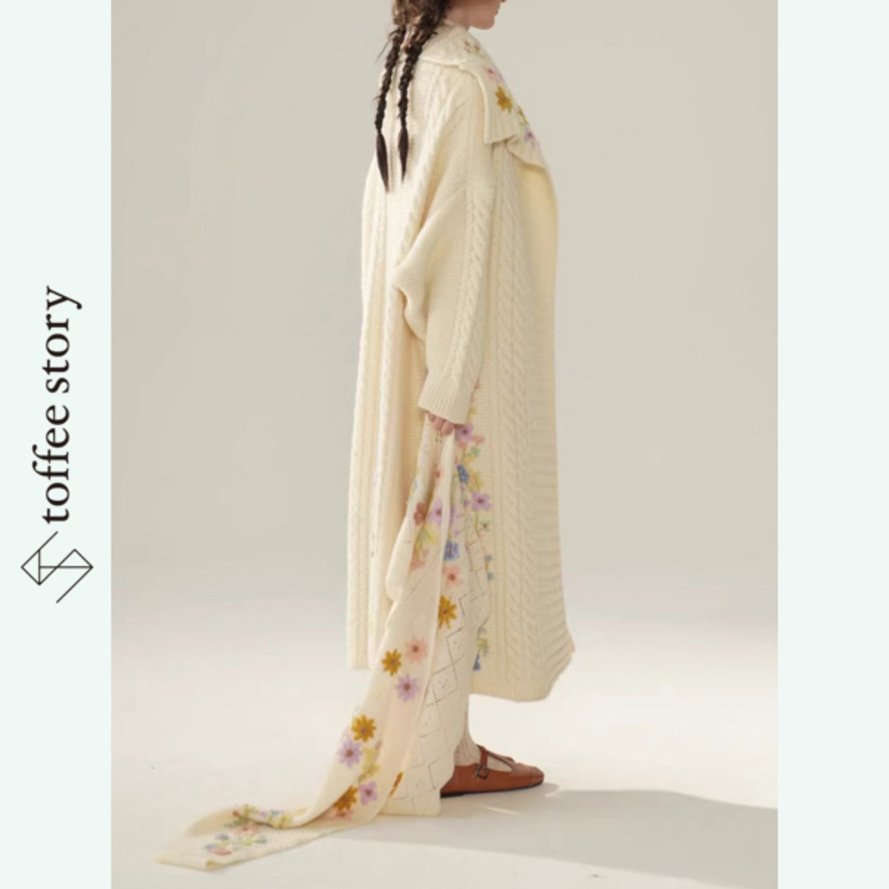 花刺繍ロングニットカーディガン 《Y0415》