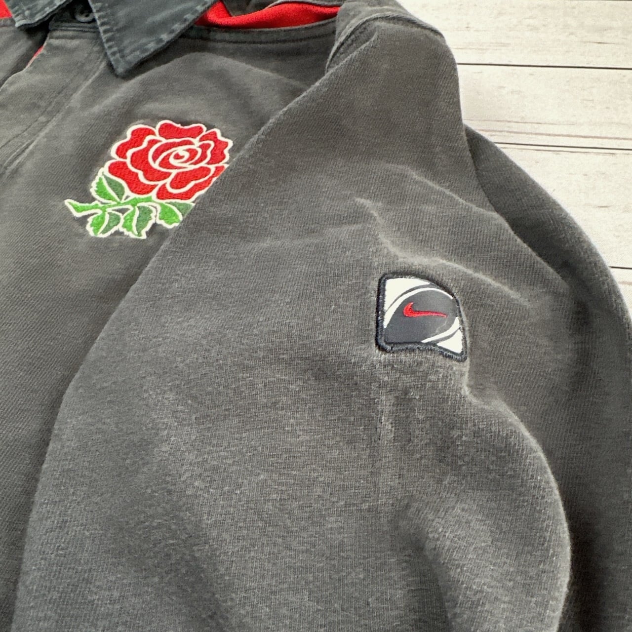 659【90s-00s】NIKE イングランド代表 ラガーシャツ 刺繍ロゴ XL