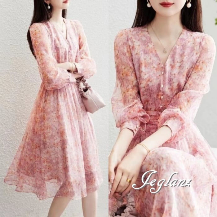 ワンピース ドレス V開き Aライン 切替 肌透け きれいめ ♪(M3721)α