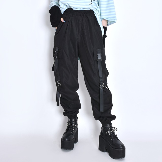 50%OFF】ベルトチェーン ブラックカーゴパンツ(LIGHT FABRIC 