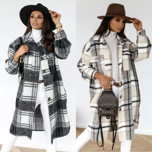 ロングシャツ コート フリース チェック柄 アウター レディース 韓国 ファッション ボタン シングルコート 柄アウター チェック 白 コート おしゃれ かわいい シャツ 軽量アウター 秋冬チュニック