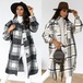 ロングシャツ コート フリース チェック柄 アウター レディース 韓国 ファッション ボタン シングルコート 柄アウター チェック 白 コート おしゃれ かわいい シャツ 軽量アウター 秋冬チュニック