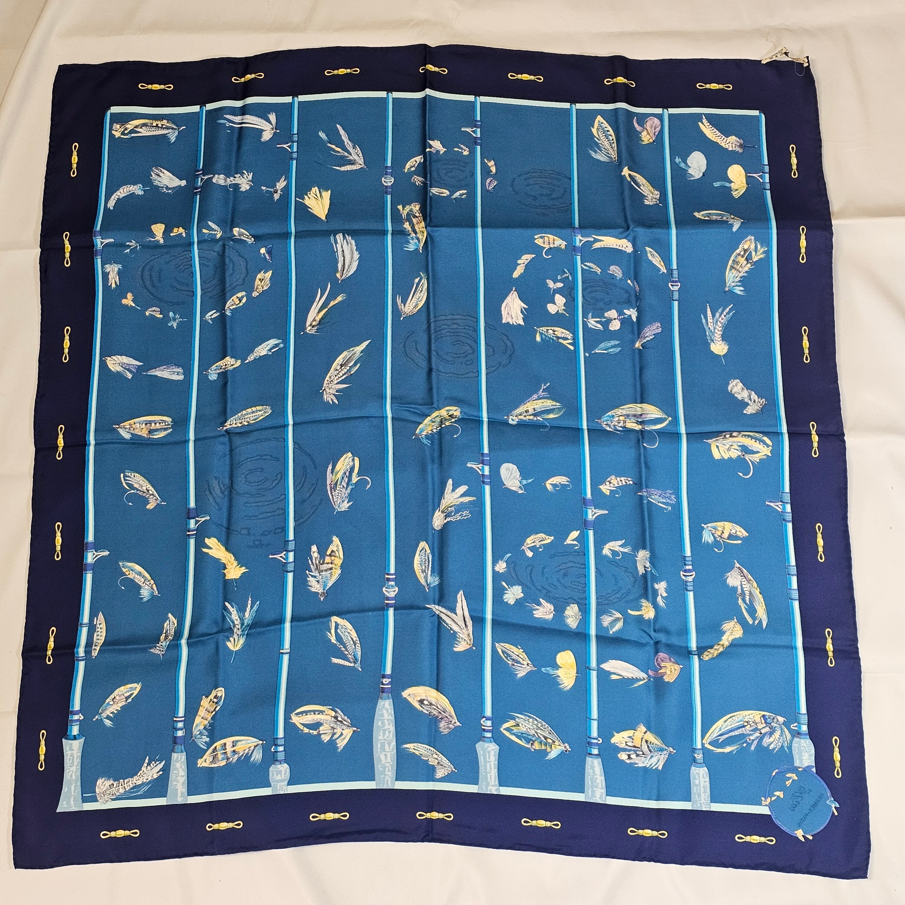 エルメス カレ90 Flies フライ 釣り スカーフ 青 エルメス カレ90 Flies フライ 釣り スカーフ 青 | Over Time Vintage