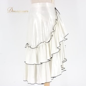 社交ダンス 衣装 スタンダード スカート レッスンウェア ブラック系 Sekine ホワイト系 フリル 白 黒 バイカラー フォーマル 練習着 ロングスカート ミディ丈 スカート単品 練習用 レッスン用 社交ダンス初心者 競技用 きれいめ フリルスカート フレアスカート チュール風 ひらひら 光沢 ポリエステル サテン調 ウエストゴム ふんわり 重ね着風 華やか モダン ラテン以外 ダンス衣装 コーデ 白黒 コントラスト ダンスタイム 衣裳 サイズM 9号相当 バイカラーデザイン