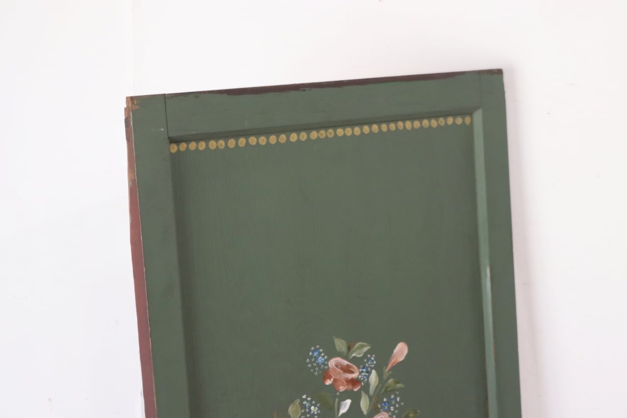 レトロ 建具 扉 引き戸 ドア ペイント 緑 グリーン 花柄 木製