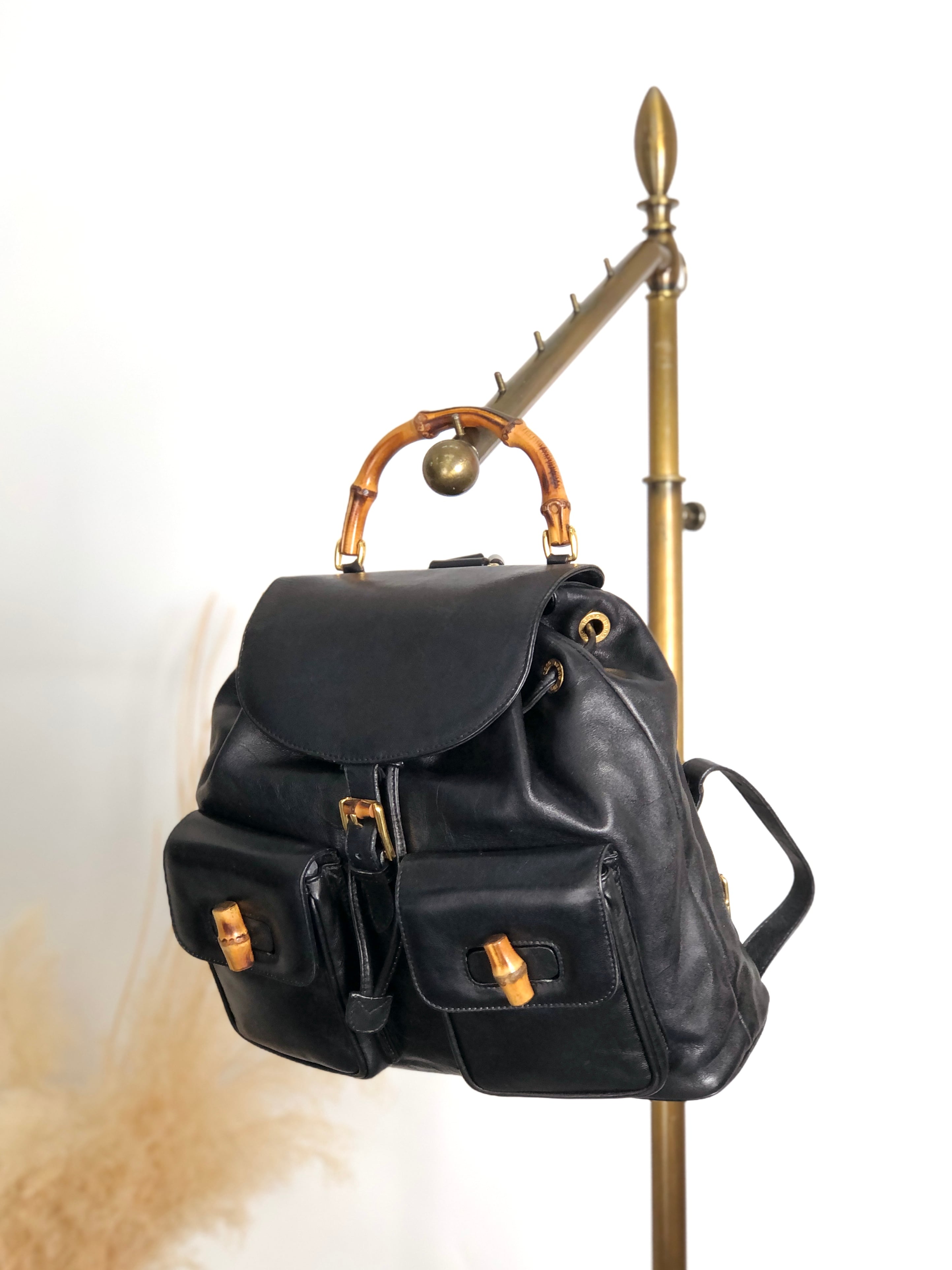 GUCCI グッチ バックパック ブラック バンブー レザー ダブルポケット vintage ヴィンテージ オールド 3ug5ej