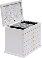 ジュエリーボックス 木製 大容量 5段 引き出し 仕切り 収納 整理 スタイリッシュ アクセサリーケース 宝石箱 インテリア 北欧 ３色 ホワイト ブラウン ライトブラン