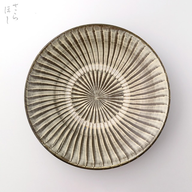 小鹿田焼 小袋窯 尺皿 打ち刷毛目 白 直径約30.5cm 陶器 和食器 民藝