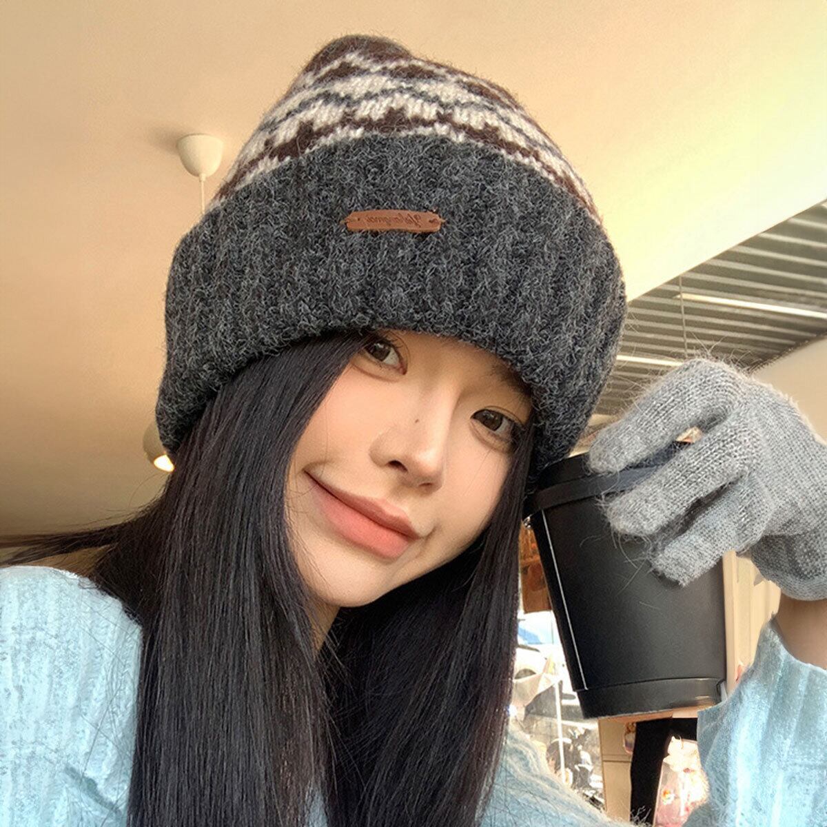 フェアアイル柄 ニット帽 レディース メンズ 帽子 秋冬 韓国 防寒 保温 暖かい 大人 かわいい 北欧風 きれいめ おしゃれ スキー スノボ アウトドア カジュアル 大人可愛い 大人女子