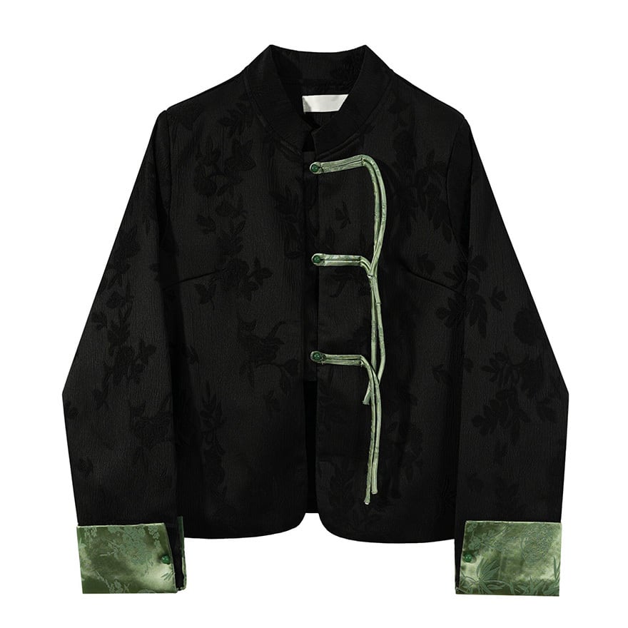 中華ゴシック ジャガード柄 レトロジャケット 緑の袖口切り替え 撮影やイベント用|天使と悪魔