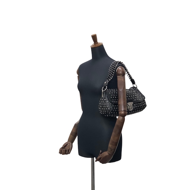 PRADA プラダ ショルダーバッグ ブラック プッシュロック レザー スタッズ セミショルダー vintage ヴィンテージ オールド mh4vuk