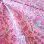 ブロックプリント生地【50cm単位】インド綿 花柄 ピンク×カーキ #10210-PK1