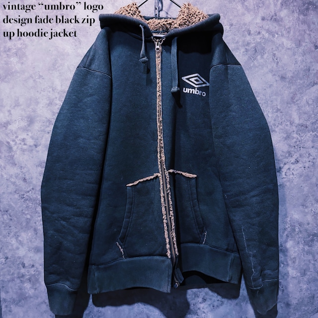 【doppio】vintage “umbro” logo design fade black zip up hoodie jacket