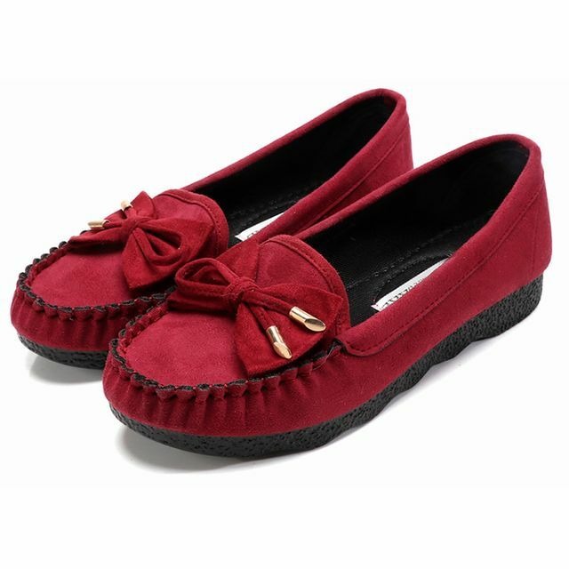 レディース リボンモカシン フラットシューズ ローファー ぺたんこ RED(レッド) / Women's soft bottom spring and autumn flat shoes (DCT-563649786703-red)