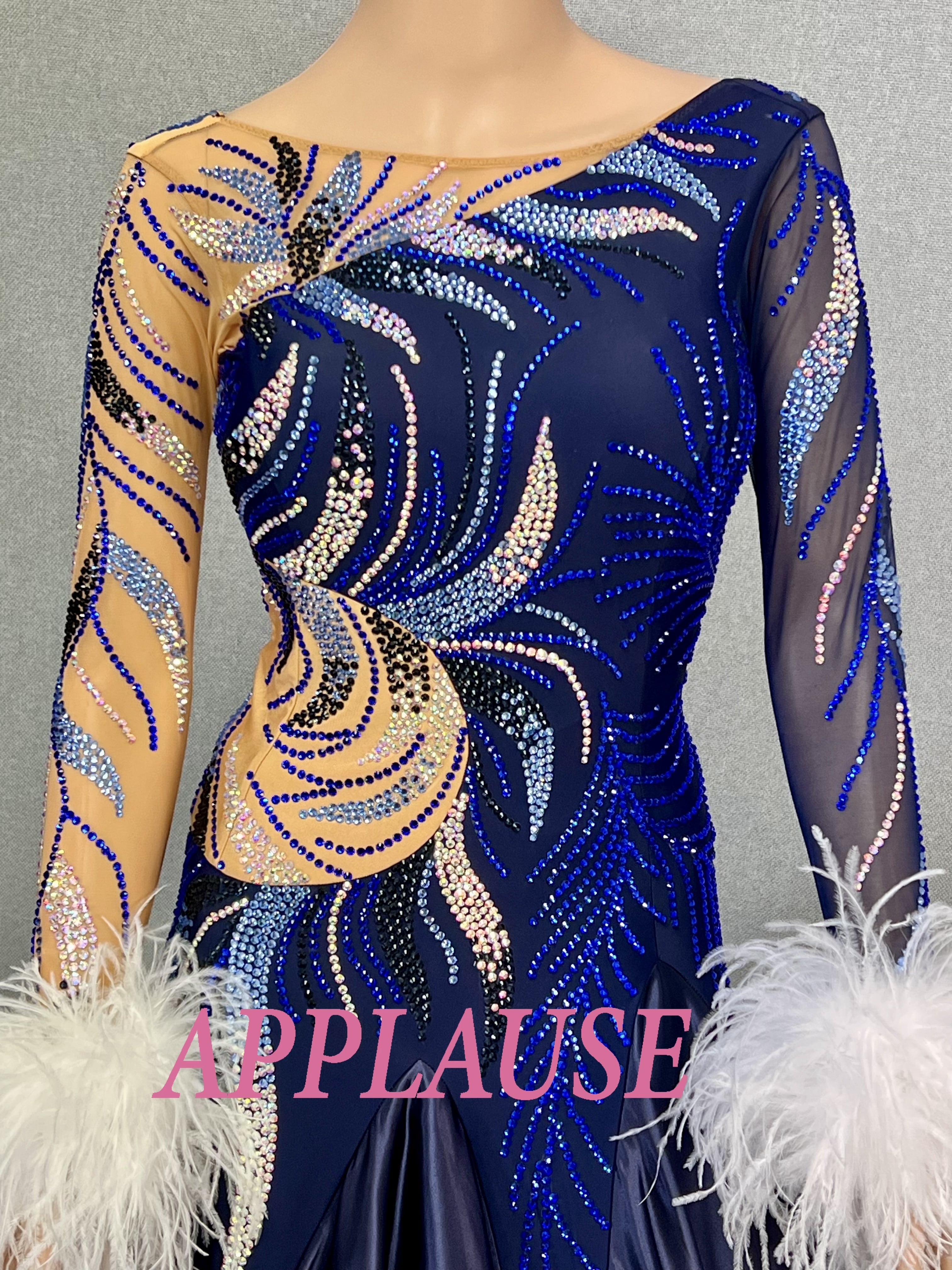 【新着】社交ダンス ドレス　スタンダード　モダンドレス　ネイビーグラデーション　M　ST-25-20　 デモ・競技用ドレス　発表会衣装　パーティドレス　ワンピース　舞台衣装