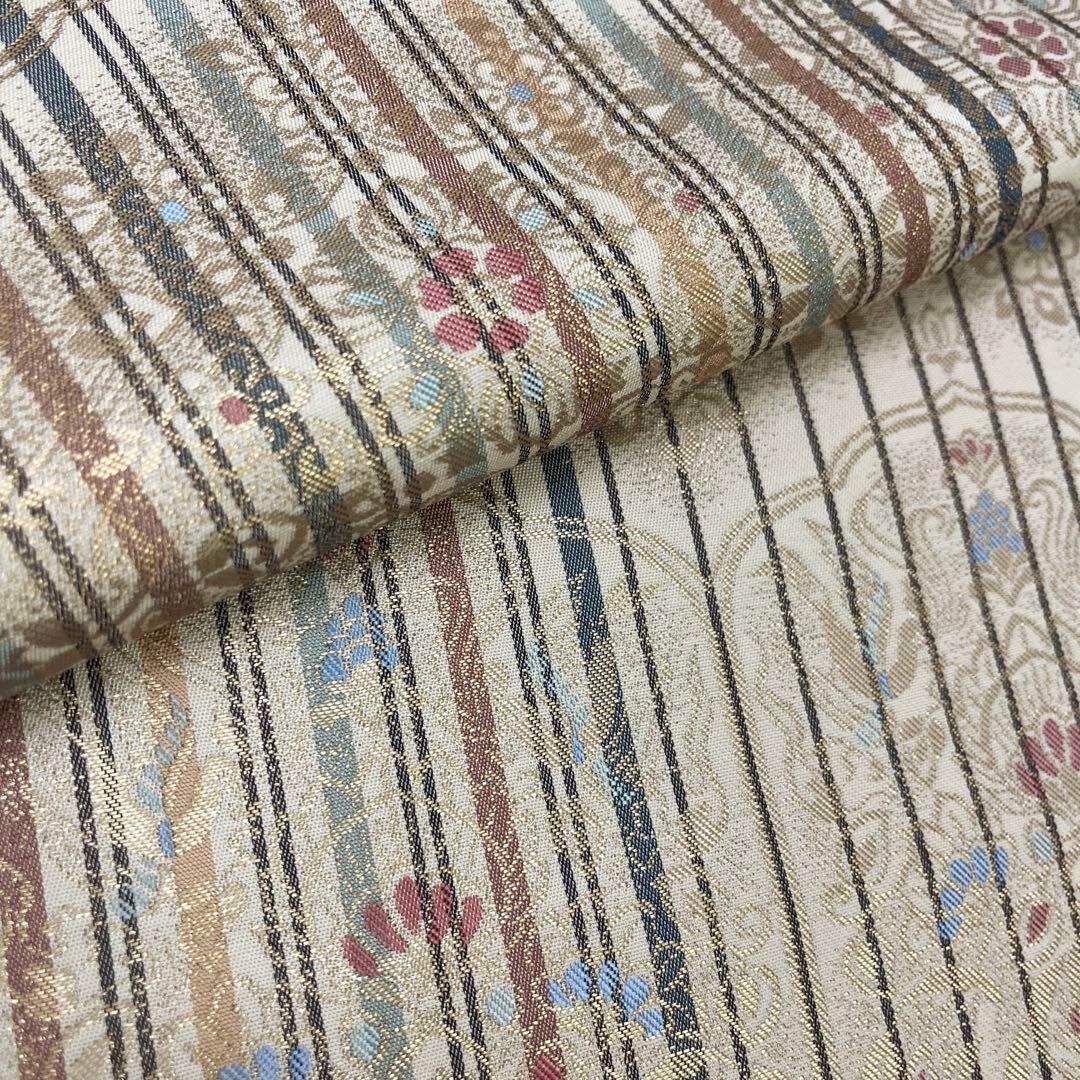 袋帯 正倉院螺鈿文様 縦縞模様 鳳凰 華柄模様 金糸 O-4200 | リユース  