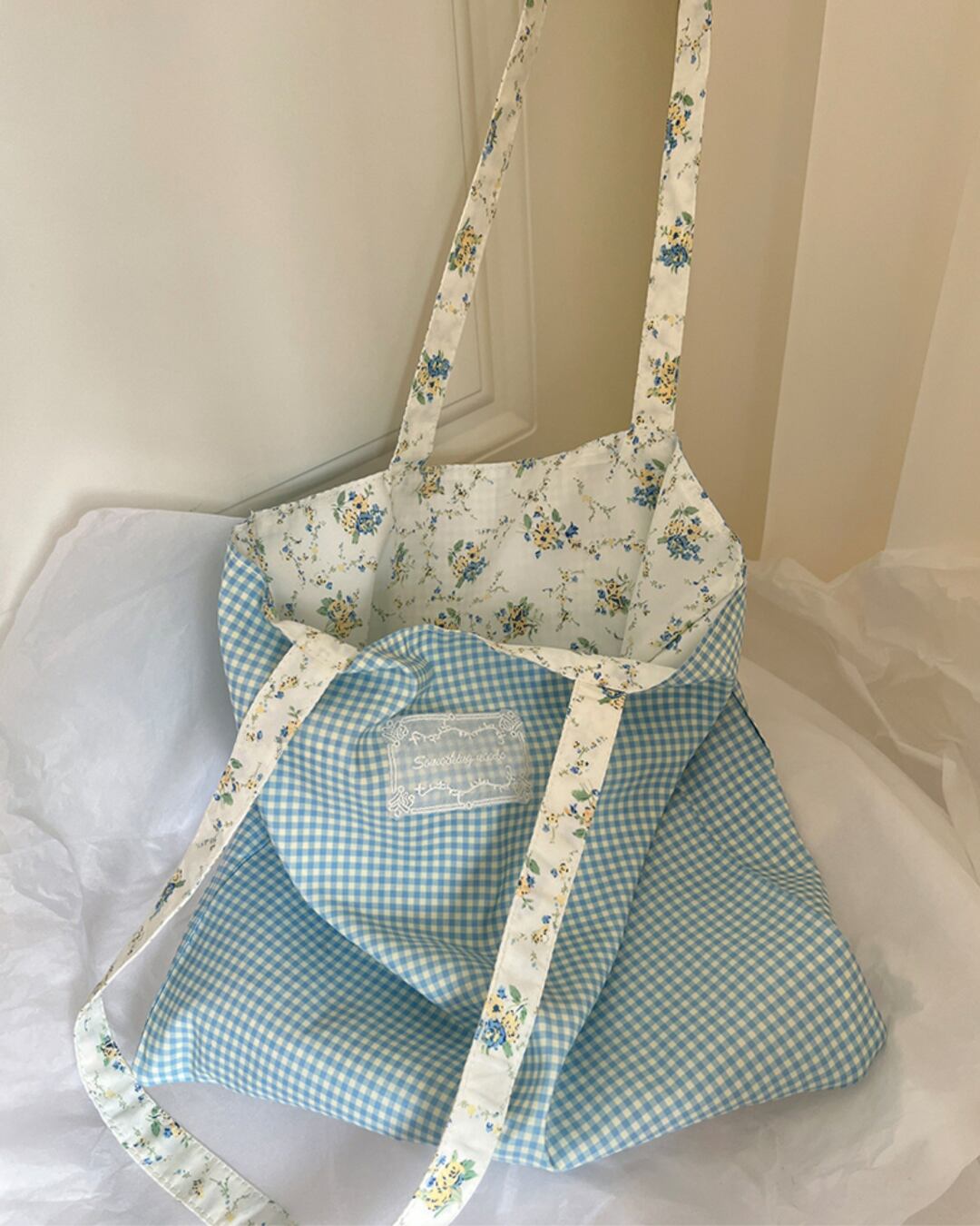 Reversible Check&Flower Bag P0052