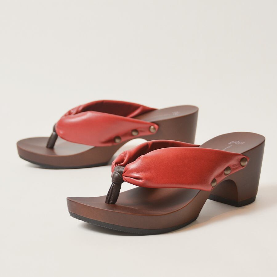 水鳥工業 hitete ダークブラウン6.5cmヒール KCW-20 シフォンカーフ赤