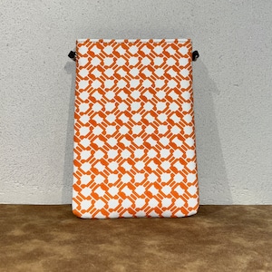 肩掛け　＃豆睦格子(オレンジ色柄)